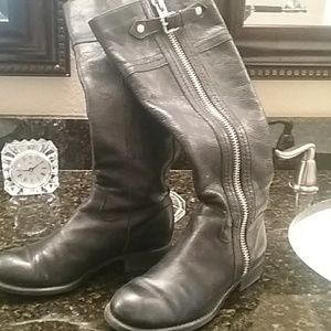 Black leather boots.